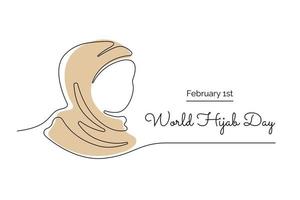 One continuous line drawing of a woman in a hijab. World Hijab Day vector