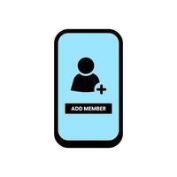 agregar miembro teléfono registro acceso amigo trabajador negocio icono etiqueta diseño vector