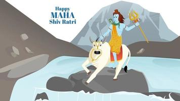 shivji con nandi cruzando el río en el fondo de kailash parvat, vector feliz maha shiv ratri.