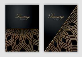 Modern cover design set. Luxury black, gold background with abstract pattern. Premium vector template for menu, invite, brochure template, lux flyer