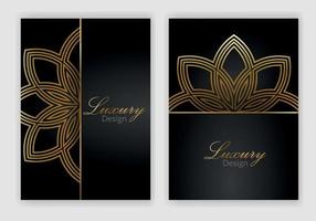 Modern cover design set. Luxury black, gold background with abstract pattern. Premium vector template for menu, invite, brochure template, lux flyer