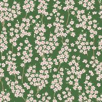 Trendy seamless vector floral pattern. Endless print made of small pink flowers on branches. Summer and spring motifs