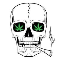Skull Smoking Marijuana with Cannabis Leaves In Eyes vector