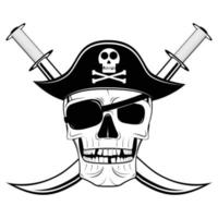 Pirate Skull with a Blindfold on one Eye and Crossed Sabres vector