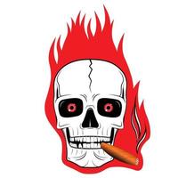 Skull Smoking Cigar and Flames vector