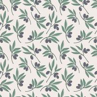 Seamless repeating pattern with olive branches, floral motif. Cute ornament with olives.Pattern for textile, wrapping paper and packaging design. Vector