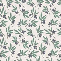 Seamless repeating pattern with olive branches, floral motif. Cute ornament with olives.Pattern for textile, wrapping paper and packaging design. Vector