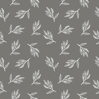 Cute seamless repeat pattern with sage leaves on gray background, botanical motif. Hand drawn sage in pattern for textile, wrapping paper and packaging design. Vector