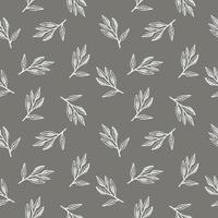 Cute seamless repeat pattern with sage leaves on gray background, botanical motif. Hand drawn sage in pattern for textile, wrapping paper and packaging design. Vector