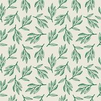 Cute seamless repeating pattern with a sage branch on a light background, floral motif. Hand drawn green leaves in a pattern for design, textile, wrapping paper and packaging design.Vector vector