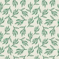 Cute seamless repeating pattern with a sage branch on a light background, floral motif. Hand drawn green leaves in a pattern for design, textile, wrapping paper and packaging design.Vector vector