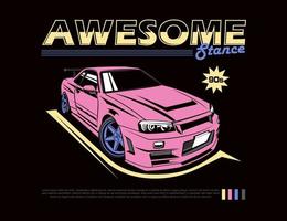90s super car design illustration vector graphic in pink color