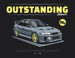 modification of 90s car design in vector illustration graphic againts black background
