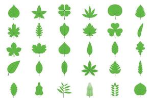 set of Green tree leaves. Leaves of oak , aspen, linden, maple, chestnut, clover, and plants. vector