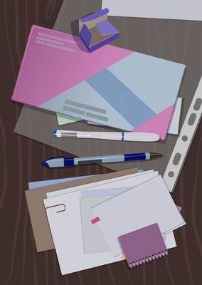 Stationery on the table in the office. Vector.
