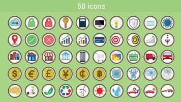 50 icons, Data and analysis, Ecology and recycle, Business and Finance, Online marketing and shopping, Artificial Intelligence, Car insurance vector