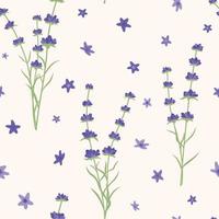 Cute spring lavender pattern on a beige background. Vector seamless pattern with beautiful flowers. Lavender fabric design.