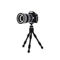 tripod with the camera, perspective icon, black vector