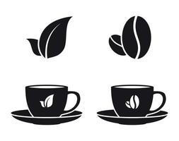 iconos de té y café, negros en un fondo blanco vector