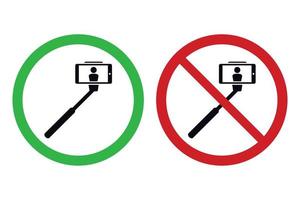 selfie stick permitido y señales prohibidas en un fondo blanco vector