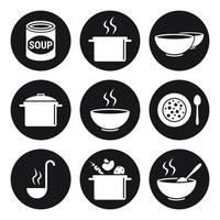 Soup icons set. White on a black background vector
