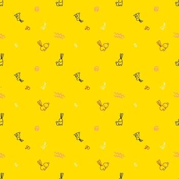 Seamless rabbit cartoon pattern in yellow background vector