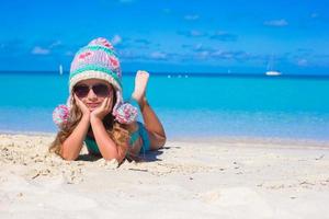Portrait of smiling little girl enjoy summer vacation photo
