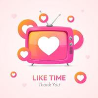 Like Time Concept with Pink Retro Tv. Vector