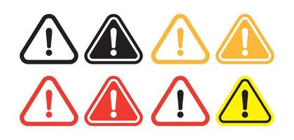 Vector set of danger signs, warning signs, attention signs, exclamation marks. Danger warning icon.