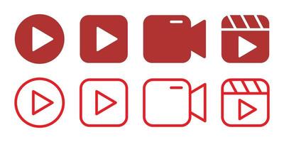 conjunto de iconos de video rojo, diseño plano multimedia vector