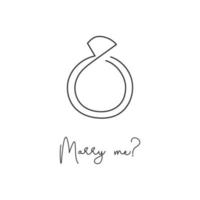 Wedding ring, propose. Continuous line drawing. Hand drawn vector illustration.