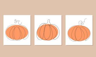Continuous line drawing pumpkin. Autumn pumpkin line art. Colour hand drawn harvest illustration. Minimalist art. vector