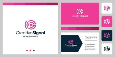 creative initial letter C logo with wifi signal logo. business card design template vector