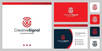 creative initial letter C logo with wifi signal logo. business card design template vector