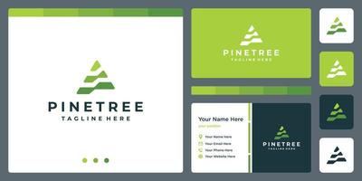 pine tree abstract logo with full color and business card design template vector