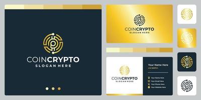 Crypto coin logo template with initial letter p. Vector Digital Money icon, Block chain, financial symbol.