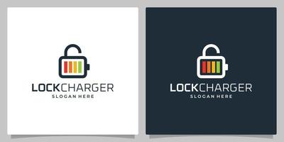 set of design logo charging and logo padlock .premium vector