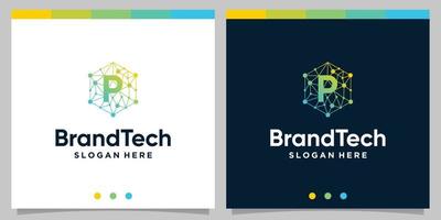 Blockchain technology abstract logo gradient with initial letter logo. Premium Vector