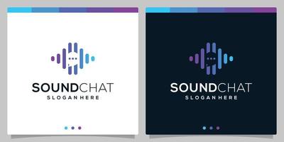 logotipo de burbuja de chat con elementos de concepto de logotipo de onda de audio de sonido. vector premium