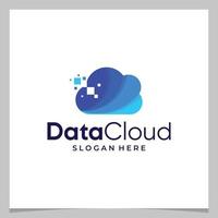 Cloud Technology logo design template with data digital Pixel. Premium vector