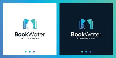 Inspiración en el diseño del logotipo de libro abierto con el logotipo de diseño de agua. vector premium