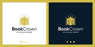 Inspiración en el diseño del logotipo del libro abierto con el logotipo de diseño de la corona. vector premium