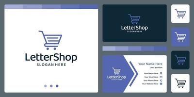 e Initial logo concept with shopping cart design template. Premium vector