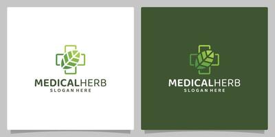 diseño de plantilla de logotipo de farmacia médica natural. vector de cruz y hoja. logotipo médico de atención médica verde. vector premium