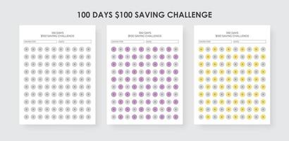 100 Days 100 Dollar Saving Challenge, Money Savings Challenge Tracker vector