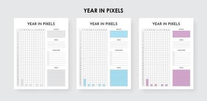 A Year In Pixels Printable Yearly Mood Tracker, Yearly Activities , Yearly Goal Tracker vector