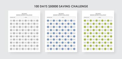 100 Days 50000 Dollar Saving Challenge, Money Savings Challenge Tracker vector