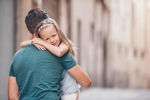 Happy dad and little adorable girl traveling in Rome, Italy photo