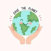 Save the planet cute doodle illustartion design. World environment day vector