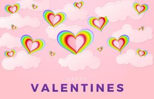 feliz día de san valentín con amor de arco iris y textura de nubes. tarjeta de cumpleaños con corazón, aplicable para el día de san valentín, tarjetas de felicitación, invitación, papel de impresión, banner de medios sociales y sitio web. vector